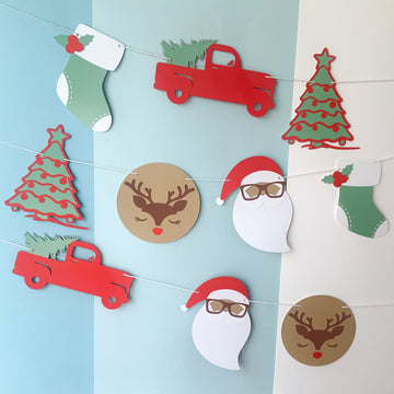 Pinfliers Merry Christmas Paper Bunting/Garland, Xmas Paper Wall Decoration Item for Home, A Set of 10 Pieces, 46 inches Length